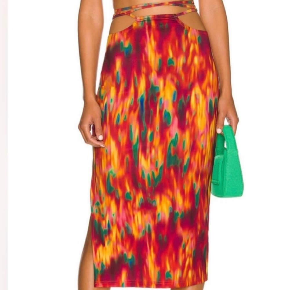 WeWoreWhat Cutout Midi Skirt,NWT, Fire Tie Dye, M
